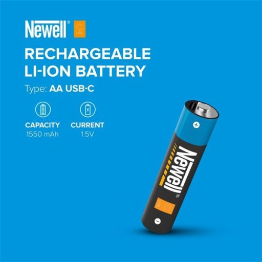 NEWELL USB-C 1550 ceruza elem akkumulátor, R6, AA,  tartozék USB-A / USB-C kábel, 40 hónap garancia