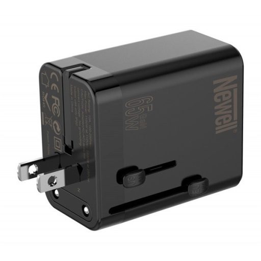 NEWELL GAN gyorstöltő adapter utazáshoz, 65W, AC aljzat, 1 db USB-A port 2 db USB-C port, kivehető dugók