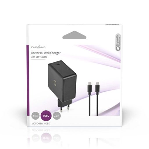 Nedis WCPD65W100BK PD (Power Delivery) töltő / tápegység 65W, 5V, 9V, 12V, 15V, 20V, USB-C
