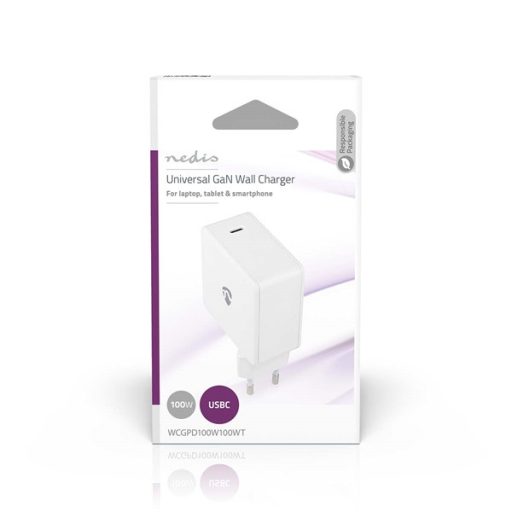 Nedis WCGPD100W100WT PD (Power Delivery) töltő / tápegység 100W, 5V, 9V, 12V, 15V, 20V, USB-C