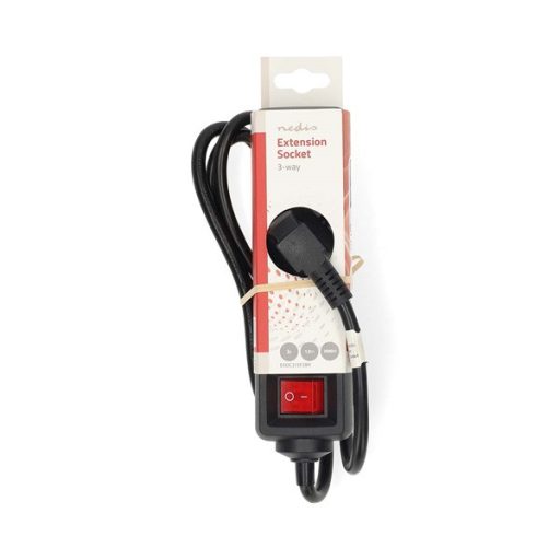 Nedis ESOC315F2BK 3 aljzatos kapcsolós elosztó, 1.5 m, 3680 W, 16 A, H05VV-F 3G1,5mm2