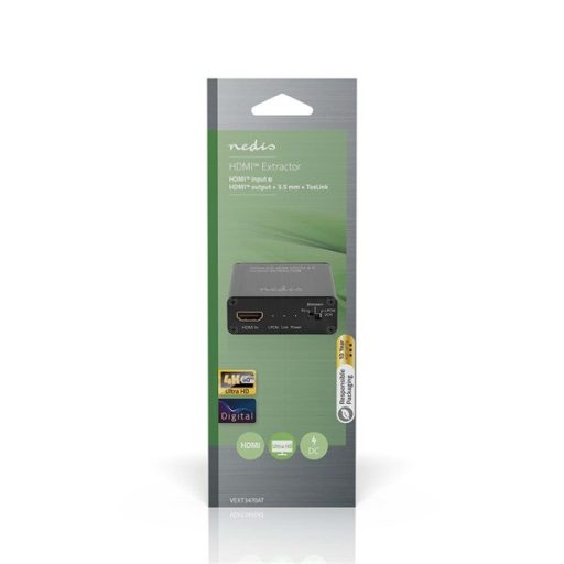 Nedis VEXT3470AT HDMI jel leválasztó (extractor), HDMI bemenet - HDMI kimenet, TosLink anya,  3,5 mm jack anya, 4K@60Hz