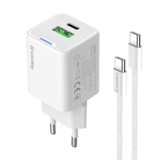 COLORWAY AC töltő GaN Mini CW-CHS053PDC-WT 30W PD port PPS USB (Type-C PD + USB QC4.0) kábel Type-C