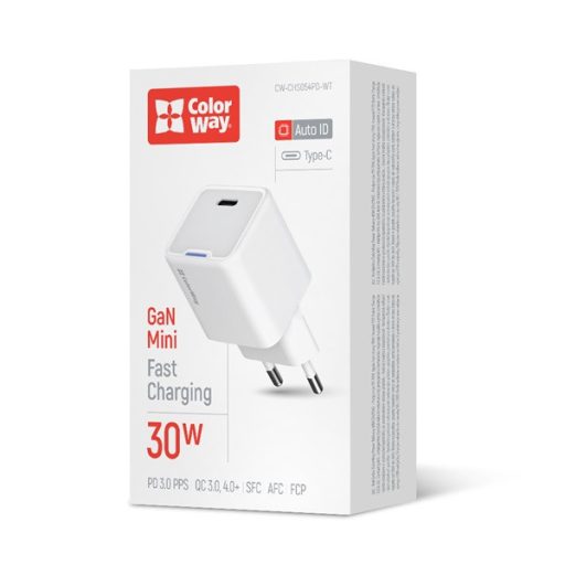 COLORWAY AC töltő GaN Mini CW-CHS054PD-WT 30W PD port PPS USB-C fehér