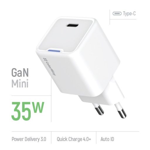 COLORWAY AC töltő GaN Mini CW-CHS056PD-WT 35W PD port PPS USB-C fehér