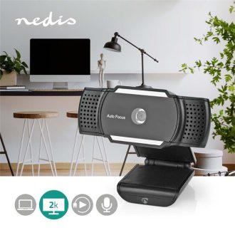   Nedis WCAM110BK (webcam) webkamera 2K@30fps (2592x1944), sztereo mikrofon, lencsevédő