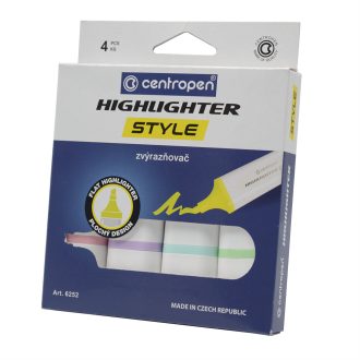   Szövegkiemelő 1-4,6mm, vágott hegyű, Centropen 6252 pasztell, 4 klf. szín
