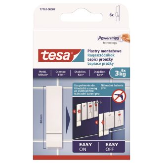   Ragasztócsík utántöltő öntapadós, csempéhez és fémhez 3 kg teherbírású 6 darab/bliszter Tesa Powerstrips