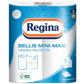  Háztartási papírtörlő kéztörlő 3 rétegű 100 lap/tekercs 2 tekercs/csomag Bellis Mini-Maxi fehér