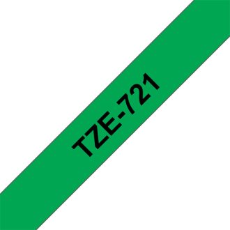   BROTHER szalag TZe-721, Zöld alapon Fekete, Laminált, 9mm  0.35", 8 méter