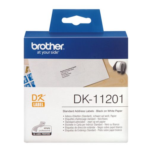 BROTHER Etikett címke DK-11201, 29mm x 90mm, Elővágott (stancolt), Fehér alapon fekete, 400 db