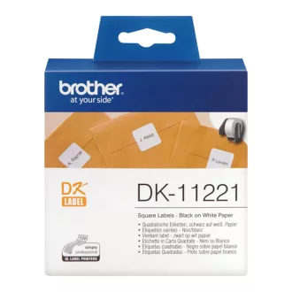   BROTHER Etikett címke DK-11221, 23mm x 23mm , Elővágott (stancolt), Fehér alapon fekete, 1000 db