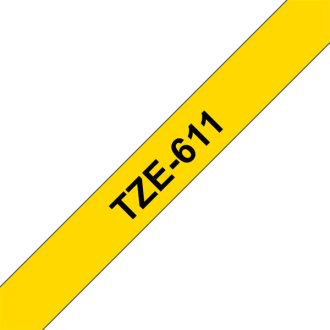   BROTHER szalag TZe-611, Sárga alapon Fekete, Laminált, 6mm  0.23", 8 méter