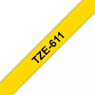   BROTHER szalag TZe-611, Sárga alapon Fekete, Laminált, 6mm  0.23", 8 méter