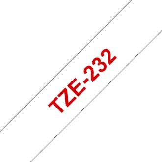   BROTHER szalag TZe-232, Fehér alapon Piros, Laminált, 12mm  0.47", 8 méter