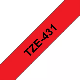   BROTHER szalag TZe-431, Piros alapon Fekete, Laminált, 12mm  0.47", 8 méter
