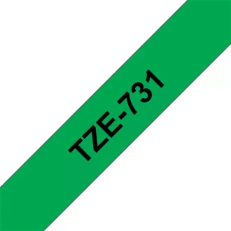   BROTHER szalag TZe-731, Zöld alapon Fekete, Laminált, 12mm  0.47", 8 méter