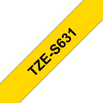   BROTHER szalag TZe-S631, Sárga alapon Fekete, Erős tapadású, 12mm  0.47", 8 méter