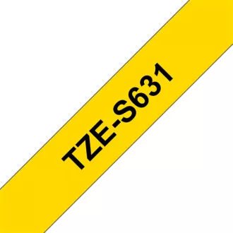   BROTHER szalag TZe-S631, Sárga alapon Fekete, Erős tapadású, 12mm  0.47", 8 méter