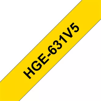   BROTHER szalag HGe-631, Sárga alapon Fekete, Nagy sebességű, 12mm  0.47", 8 méter, 5db/csomag