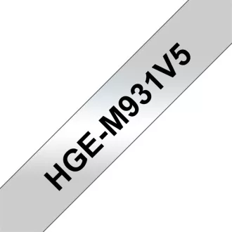   BROTHER szalag HGe-M931, Matt ezüst alapon Fekete, Nagy sebességű, 12mm  0.47", 8 méter, 5db/csomag
