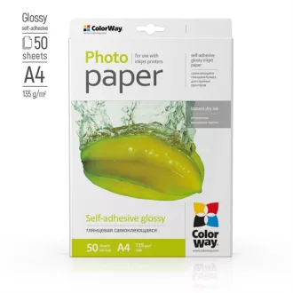   COLORWAY Fotópapír, fényes öntapadó (glossy self-adhesive), 135 - 80g/m2, A4, 50 lap