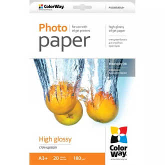   COLORWAY Fotópapír, magasfényű (high glossy), 180 g/m2, A3+, 20 lap