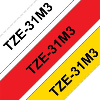   BROTHER szalag TZe-31M3, 3db-os csomag: piros-, fehér- és sárga alapon fekete (TZe231+TZe431+TZe631), 12mm x 8m