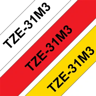   BROTHER szalag TZe-31M3, 3db-os csomag: piros-, fehér- és sárga alapon fekete (TZe231+TZe431+TZe631), 12mm x 8m