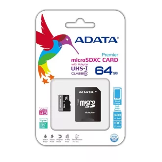   ADATA Memóriakártya MicroSDXC 64GB + Adapter UHS-I CL10 (50/10)
