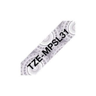   BROTHER szalag TZe-MPSL31, Ezüst mintás alapon Fekete, Laminált, 12mm  0.47", 4 méter
