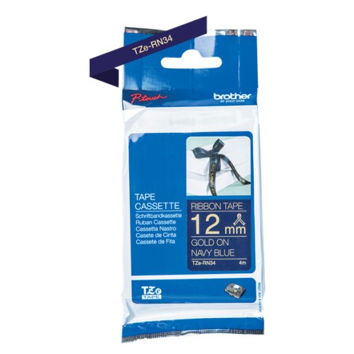 BROTHER Textil szalag TZe-RN34, Sötétkék alapon Arany, 12mm  0.47", 4 méter