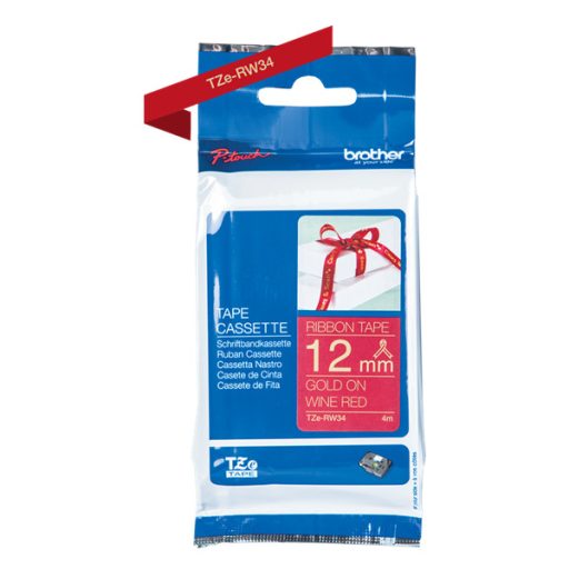 BROTHER Textil szalag TZe-RW34, Bordó alapon Arany, 12mm  0.47", 4 méter