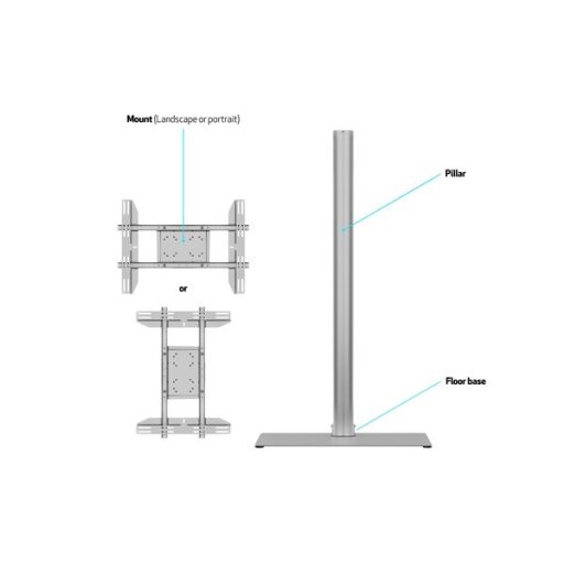 MULTIBRACKETS Padlóállvány, M Display Stand 180 Single Silver w. Floorbase (24-65", max.VESA: 700x400 mm, 50 kg)