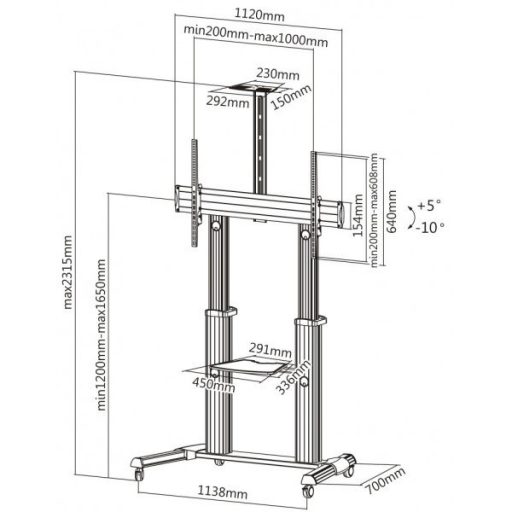 REFLECTA Gurulós TV állvány (TV Stand 100VC-Shelf), max. VESA: 1000x600mm, max.súly: 100kg
