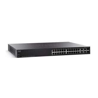   CISCO Switch 24x100Mbps (24xPOE+) + 2xGigabit kombó SFP + 2x1000Mbps SFP, Fémházas Rackes, Menedzselhető,  SF350-24P-K9-