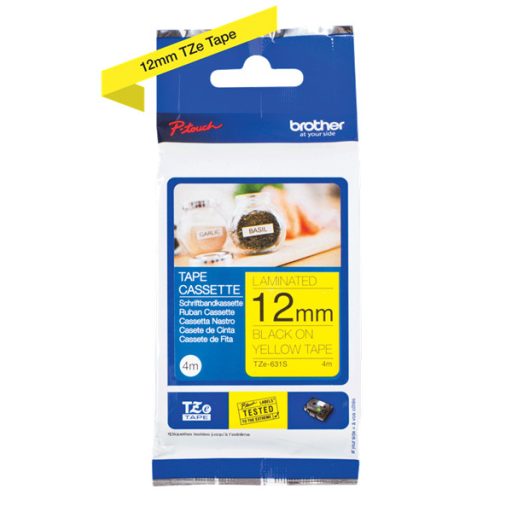 BROTHER szalag TZE631S, Fekete alapon sárga színű, 12 mm széles, 4m