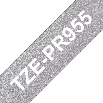   BROTHER Prémium feliratozó szalag TZEPR955, Ezüst alapon fehér szalag, 24 mm széles, 8m