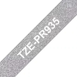   BROTHER Prémium feliratozó szalag TZEPR935, Ezüst alapon fehér színű szalag 12 mm széles, 8m