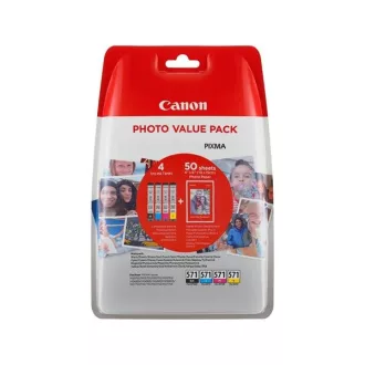  CANON Tintapatron  CLI-571XLKIT multipack, Pixma MG 5700, 6800, 7700 nyomtatókhoz, b+c+m+y, + PP201 (50lap 10x15) papír