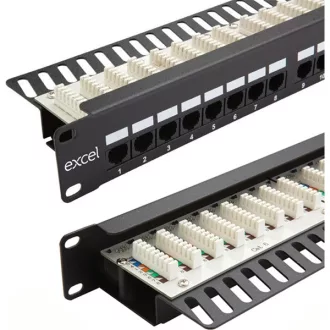   EXCEL Patch Panel Cat.6 UTP 24 portos 1U, fekete - felül szerelhető
