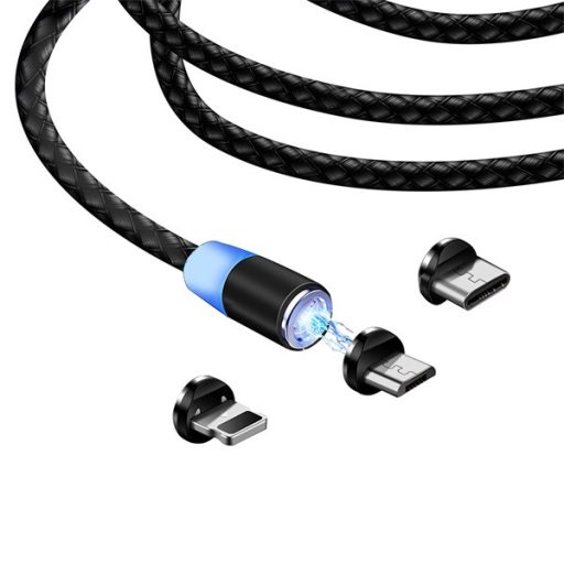 COLORWAY Kábel, Cable 3in1 (Lightning+MicroUSB+Type-C) Magnetic 2.4A 1M black (CW-CBUU020-BK)