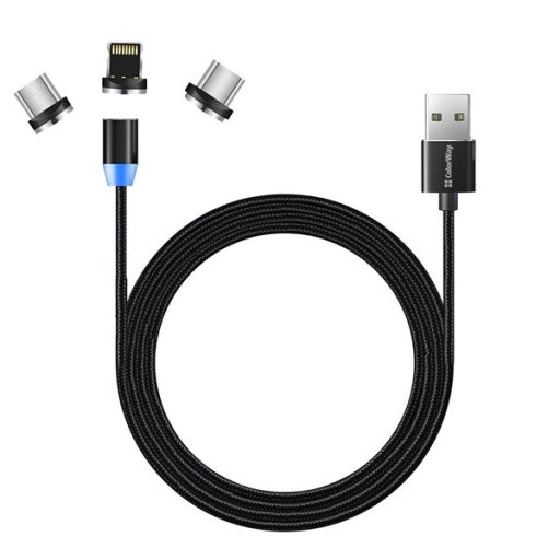 COLORWAY Kábel, Cable 3in1 (Lightning+MicroUSB+Type-C) Magnetic 2.4A 1M black (CW-CBUU020-BK)