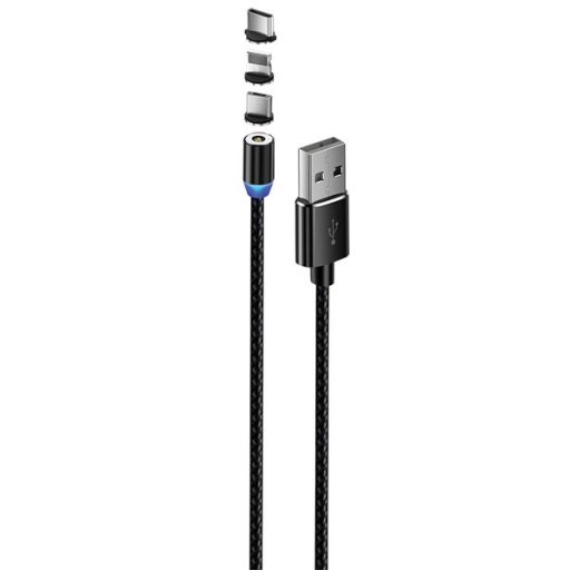 COLORWAY Kábel, Cable 3in1 (Lightning+MicroUSB+Type-C) Magnetic 2.4A 1M black (CW-CBUU020-BK)