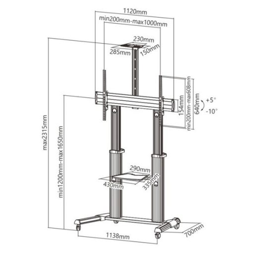 TECHLY ICA-TR24 gurulós teleszkópos padlóállvány, 60-100" LED/LCD kijelzőhöz