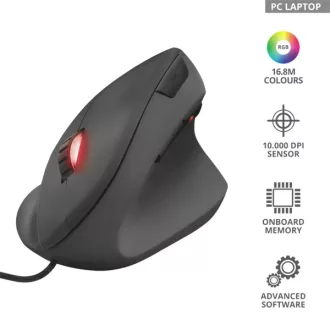   TRUST Gaming Vezetékes Függőleges egér 22991, GXT 144 Rexx Ergonomic Vertical Gaming Mouse