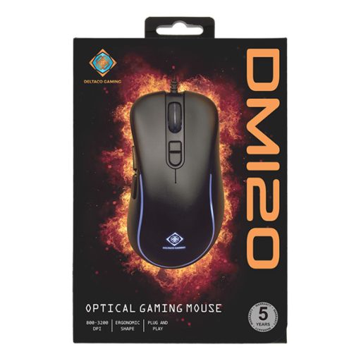 DELTACO GAMING Vezetékes Egér GAM-104, DM120 gaming mouse, RGB, 800-3200 DPI, 125 Hz, RGB LED, USB, black