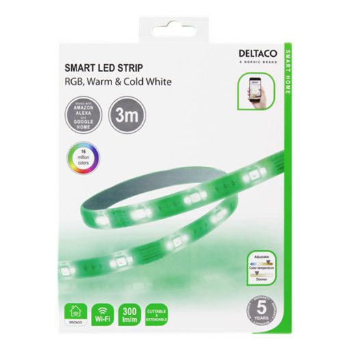 DELTACO SMART HOME SH-LS3M színes LED szalag, 3m, 16 Mio szín, meleg és hideg fehér, WIFI
