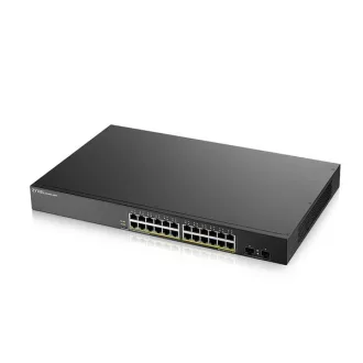   ZYXEL Switch 24x1000Mbps (24xPOE) + 2xGigabit SFP, Fémházas Menedzselhető (24GbE port), GS1900-24HPV2-EU0101F