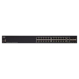   CISCO Switch 24x100Mbps (POE+) + 2x1000Mbps SFP Kombó + 2x1000Mbps SFP, Fémházas, Rackes, Menedzselhető-SF250-24P-K9-EU